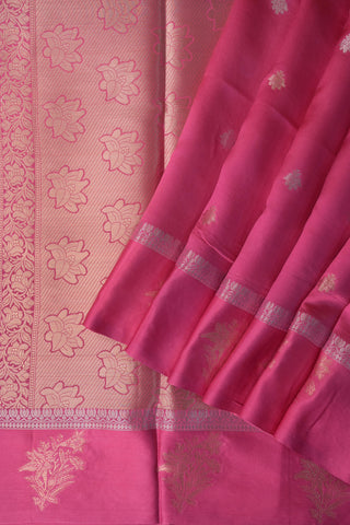 Pink Silk Saree with silver zari motifs