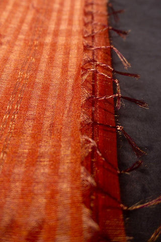 Tangerine Orange and Rani Pink Border Maheshwari Saree