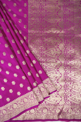 Rani Pink Alfi Floral Banarasi Saree