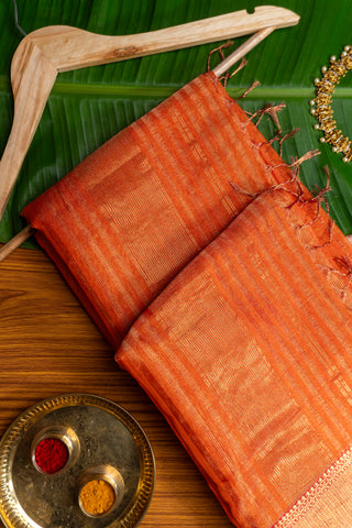 Tangerine Orange and Rani Pink Border Maheshwari Saree