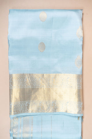 Sky blue handloom Kanjivaram silk saree with gold zari buttas