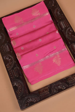 Pink Silk Saree with silver zari motifs