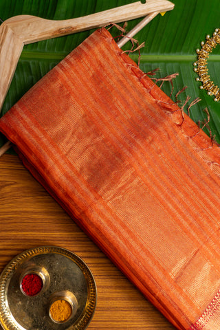 Tangerine Orange and Rani Pink Border Maheshwari Saree