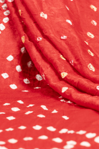 Red Modal Satin Bandhani Saree with zari border