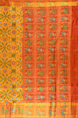 Golden Mustard Art Silk Patola Print Saree with multicolour Patola motifs