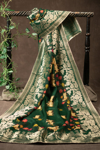 Green Banarasi Dola silk dupatta with Pichwai digital print