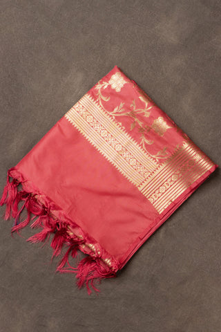 Coral red Banarasi art silk dupatta with gold zari weaving
