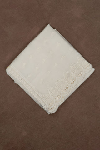 White Kota Doria dupatta with scalloped cutwork embroidery border