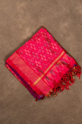 Purple and blue Ikat pure silk dupatta with pink pallu