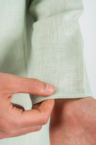 Men's Linen Blend Long Kurta with Center Trim Detail
