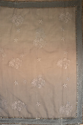 Dual-Tone Dark Grey Light Greyand  Organza Chikankari Saree with White Embroidery