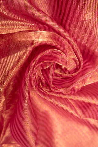 Rani Pink and Gold Zari Striped Maheshwari Saree handloom