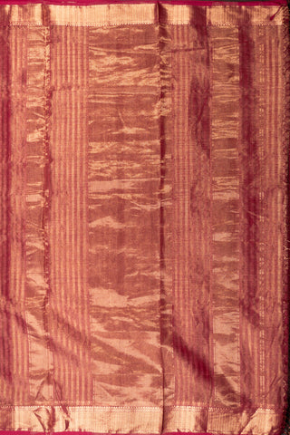 Rani Pink and Gold Zari Striped Maheshwari Saree handloom