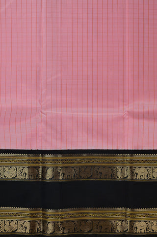 Kanjivaram Silk Saree in Pink with Black Elephant & Peacock Border