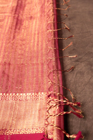 Rani Pink and Gold Zari Striped Maheshwari Saree handloom
