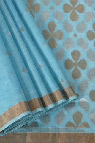 Sky Blue Uppada Silk Saree with Gold & Silver Zari Buttas and Floral Pallu – Shop now for this Uppada silk saree online.