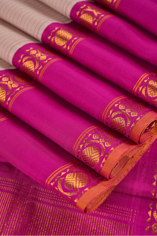 Elegant Cream Kanjivaram Silk Saree with Pink Contrast Border & Gold Zari