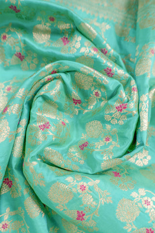 Aqua Green Banarasi Saree with Maroon Meenakari Flowers