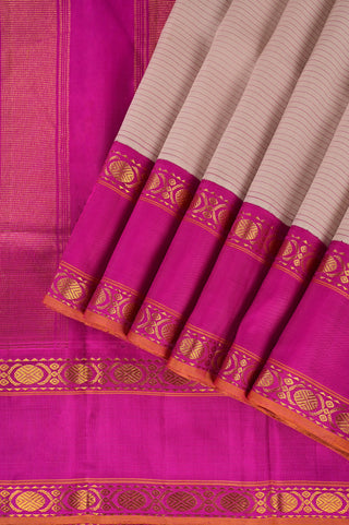 Elegant Cream Kanjivaram Silk Saree with Pink Contrast Border & Gold Zari