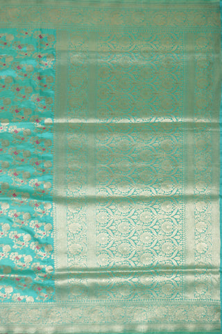 Aqua Green Banarasi Saree with Maroon Meenakari Flowers