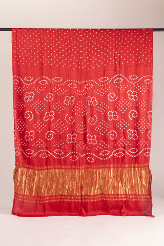 Red Modal Satin Bandhani Saree with zari border