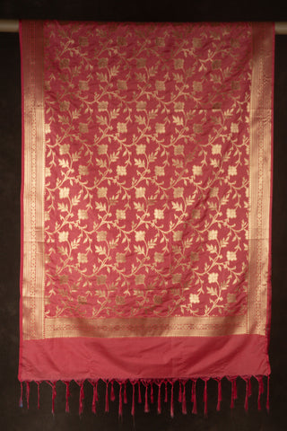 Coral red Banarasi art silk dupatta with gold zari weaving