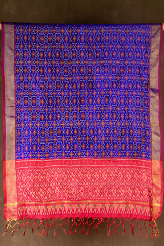 Purple and blue Ikat pure silk dupatta with pink pallu