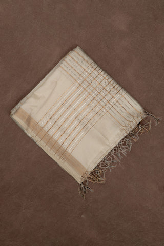 Beige Maheshwari silk dupatta with metallic woven stripe design