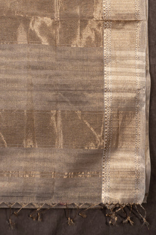 Taupe Gold Zari Striped Silk Cotton Maheshwari Saree with gold zari stripes