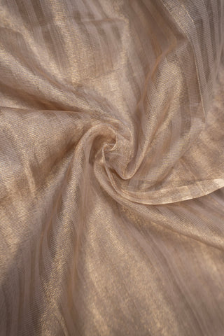 Taupe Gold Zari Striped Silk Cotton Maheshwari Saree with gold zari stripes