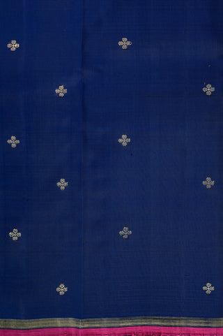 Royal Purple Kanjivaram Silk Saree with Woven Buttas & Pink Contrast Border