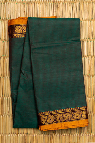 Forest Green Chettinad Cotton Saree with Mango Yellow Zari Paisley Border