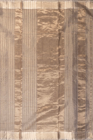 Taupe Gold Zari Striped Silk Cotton Maheshwari Saree with gold zari stripes