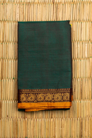 Forest Green Chettinad Cotton Saree with Mango Yellow Zari Paisley Border