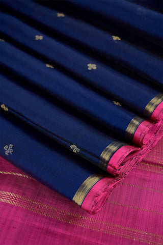 Royal Purple Kanjivaram Silk Saree with Woven Buttas & Pink Contrast Border