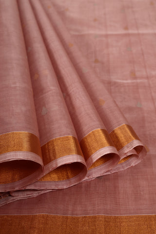 Rose Pink Uppada Silk Saree with Gold & Silver Zari Buttas and Elegant Gold Border – Shop now for this Uppada silk saree online.