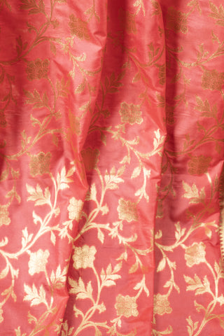 Coral red Banarasi art silk dupatta with gold zari weaving