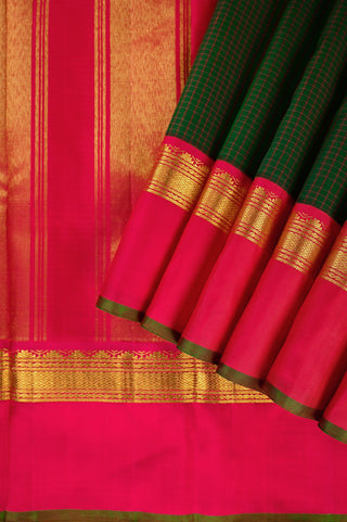 Classic Olive Green Kanjivaram Silk Saree with Pink Contrast Border