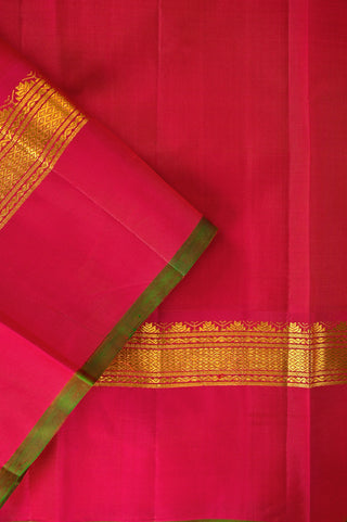 Classic Olive Green Kanjivaram Silk Saree with Pink Contrast Border