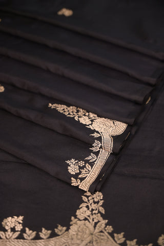 Black Banarasi Katan Silk Saree with scalloped border