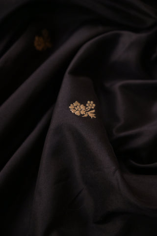 Black Banarasi Katan Silk Saree with scalloped border