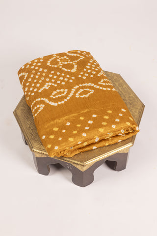 Mustard Yellow Modal Satin Bandhani Saree with zari border