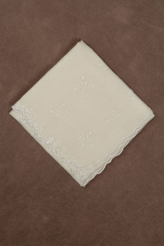 Off white Kota Doria dupatta with scalloped floral embroidery border