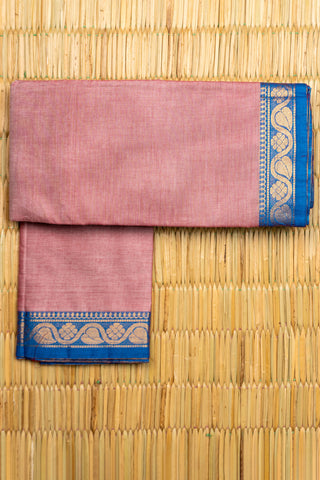 Dusty Rose Pink Chettinad Cotton Saree with Royal Blue and Zari Floral Border