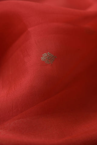 Coral Mango Silk Saree with gold and silver motifs