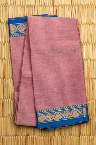 Dusty Rose Pink Chettinad Cotton Saree with Royal Blue and Zari Floral Border