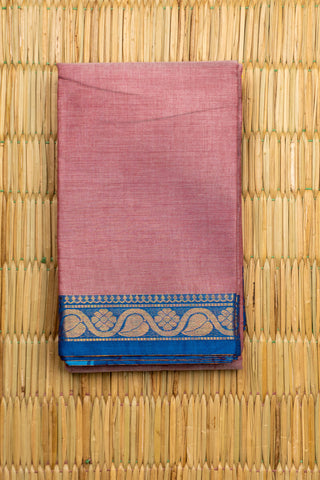 Dusty Rose Pink Chettinad Cotton Saree with Royal Blue and Zari Floral Border