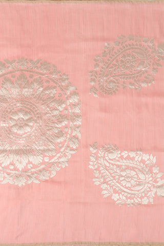 Banarasi Monga Silk Saree in Blush Pink with Subtle Silver Zari Detailing