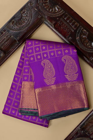 Majestic Purple Silk Saree with Grand Gold Zari & Paisley Motifs