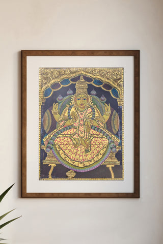 Goddess Lakshmi Tanjore Painting on Lotus